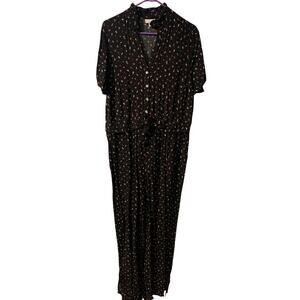 J. Jill Women's Feminine Ditsy Floral Jumpsuit Size L Black Lightweight Casual